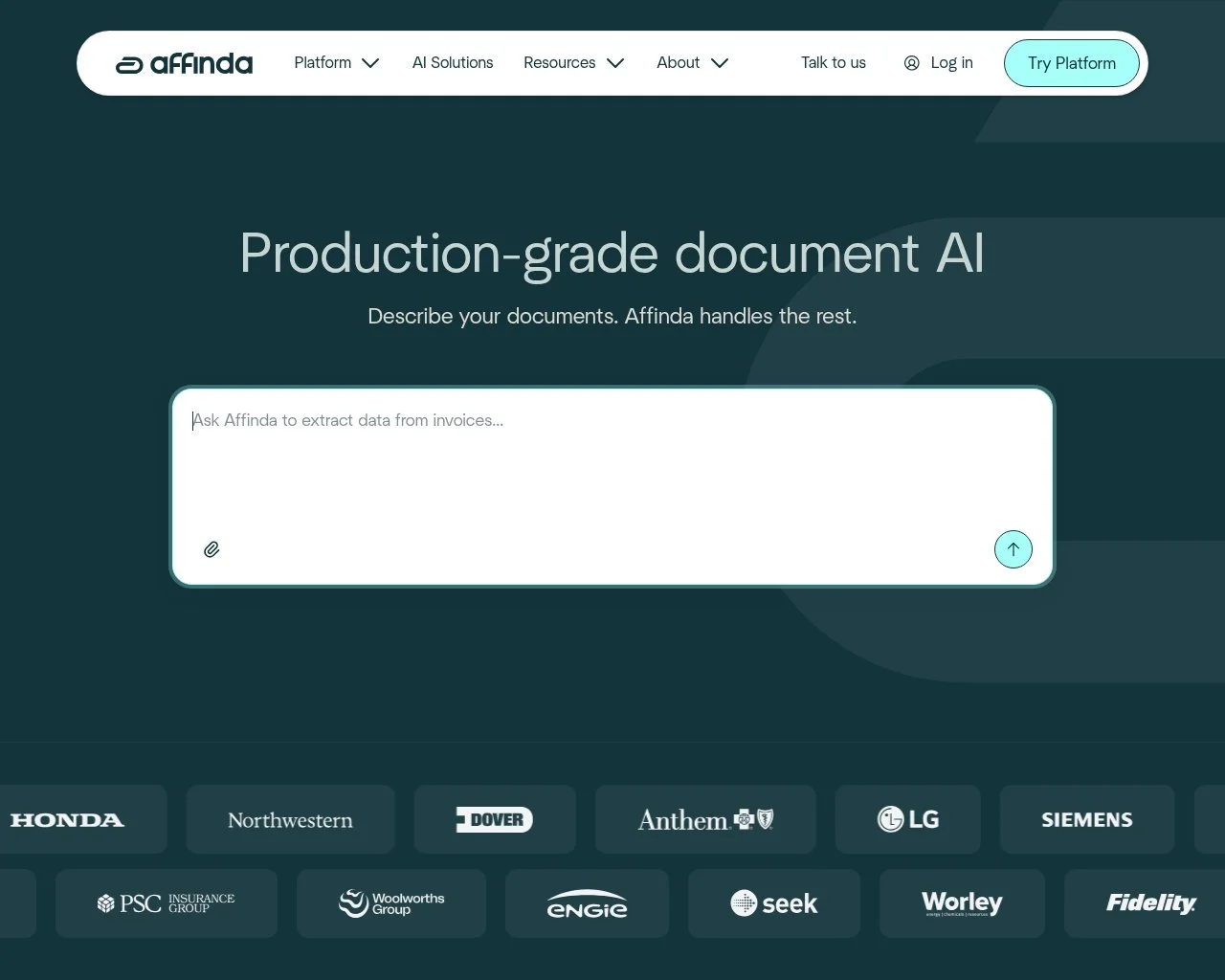 Affinda resume parser homepage
