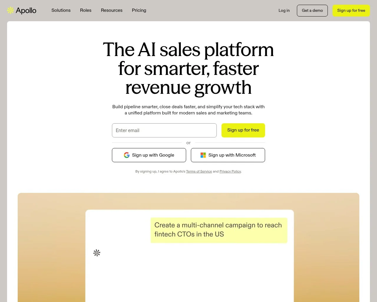 Apollo.io sales intelligence and contact platform homepage