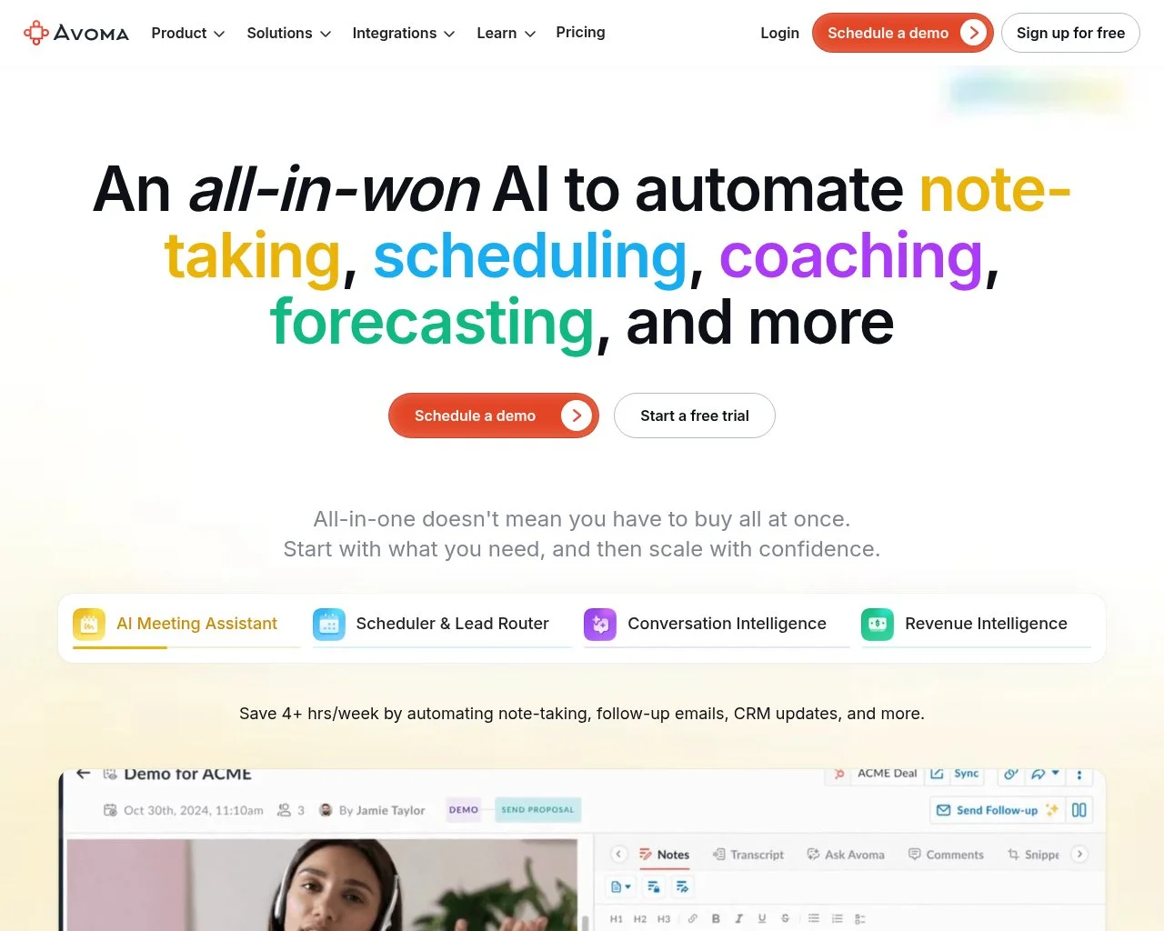 Avoma homepage