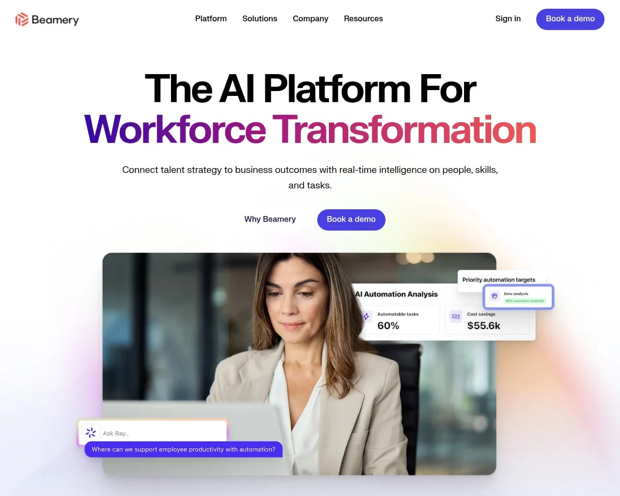 Screenshot of the Beamery talent lifecycle platform homepage