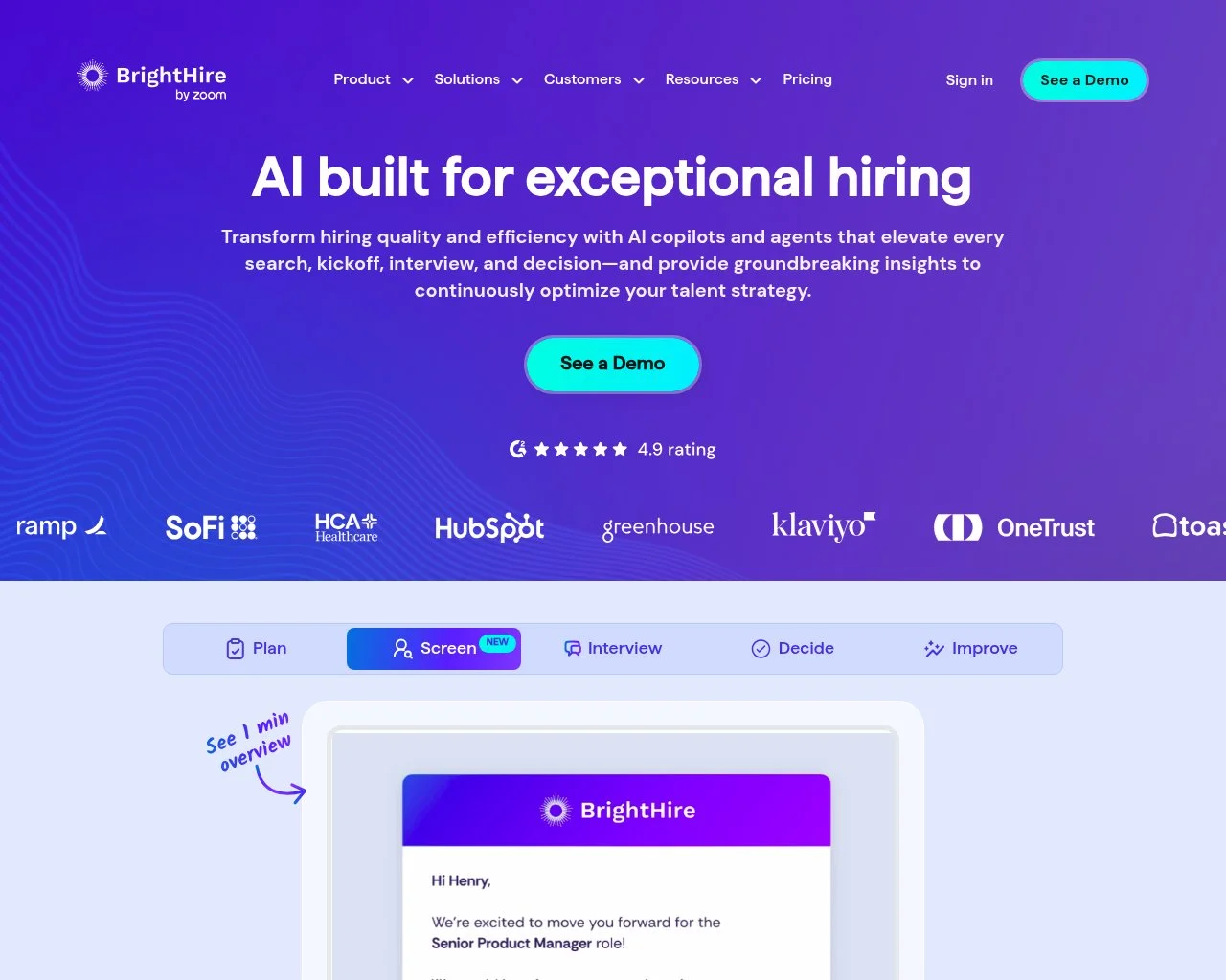 BrightHire interview intelligence platform homepage