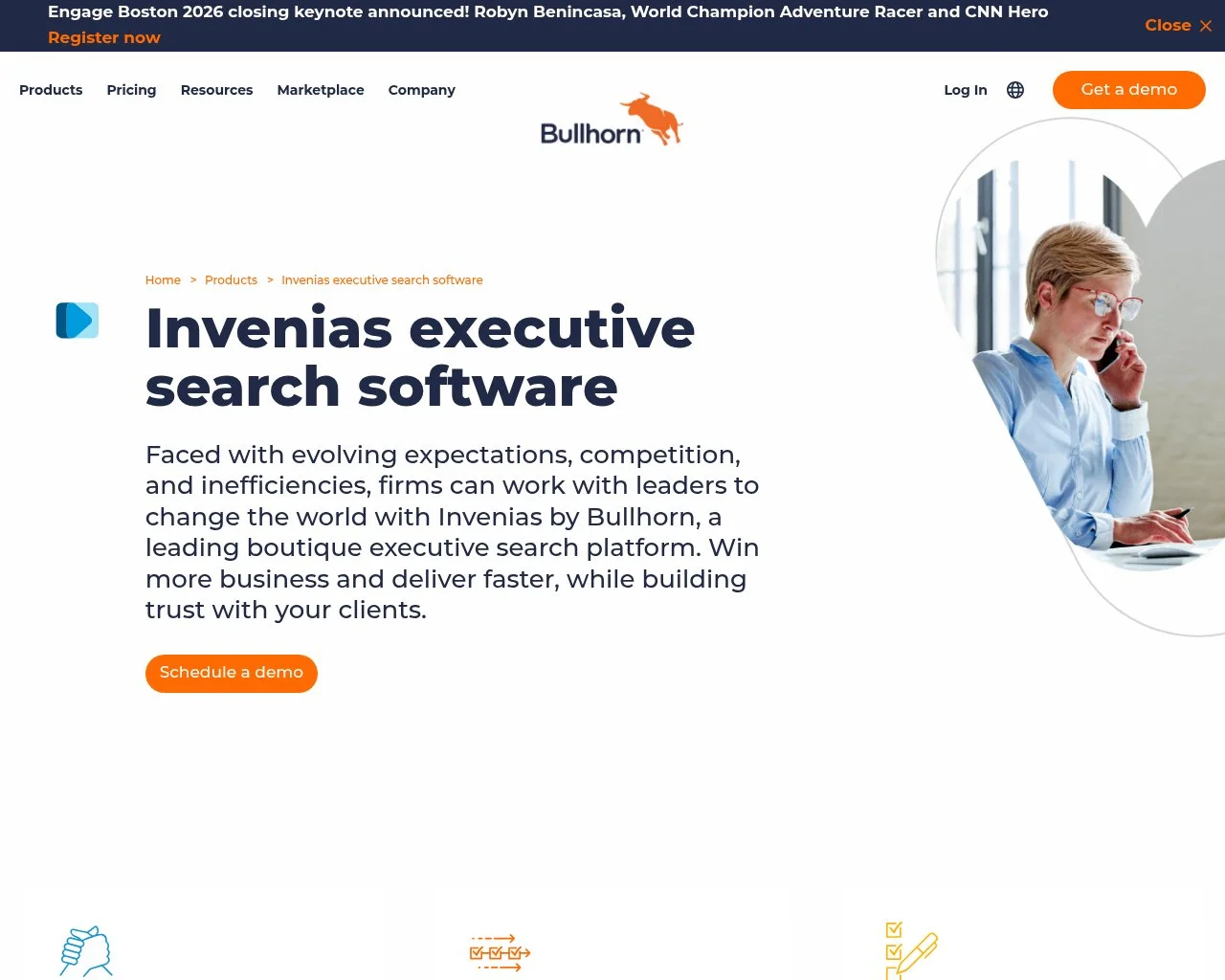 Screenshot of the Invenias by Bullhorn product page
