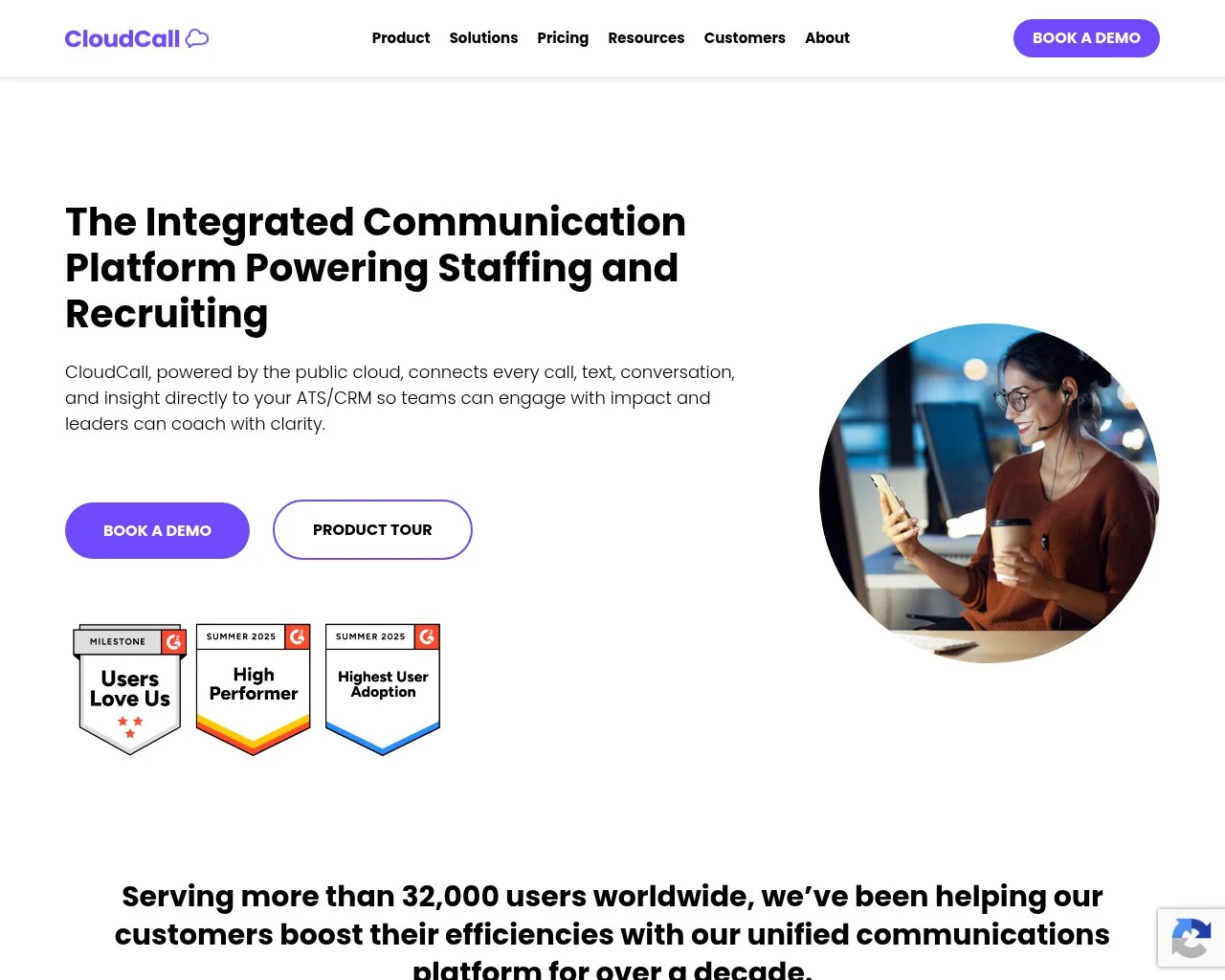 Screenshot of the CloudCall website homepage