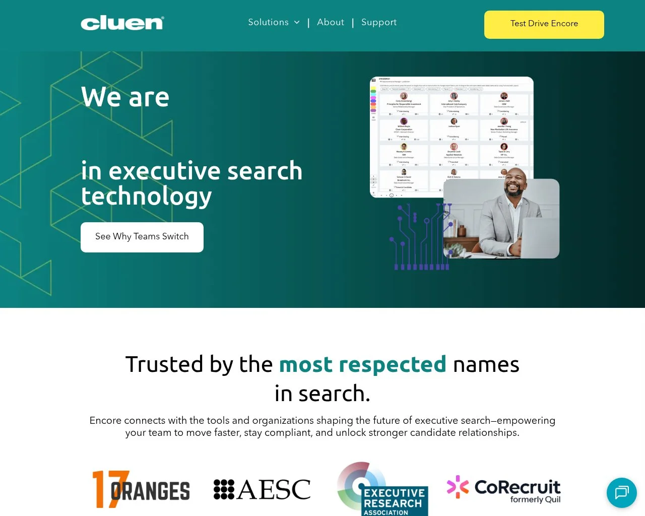 Screenshot of the Cluen Encore website homepage