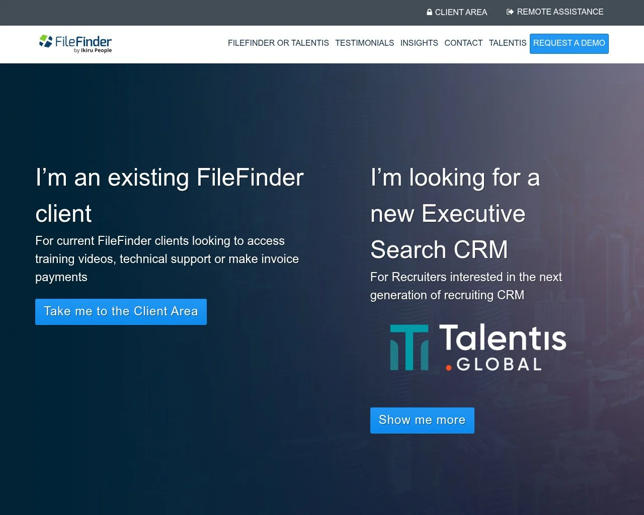Screenshot of the FileFinder by Dillistone Group homepage
