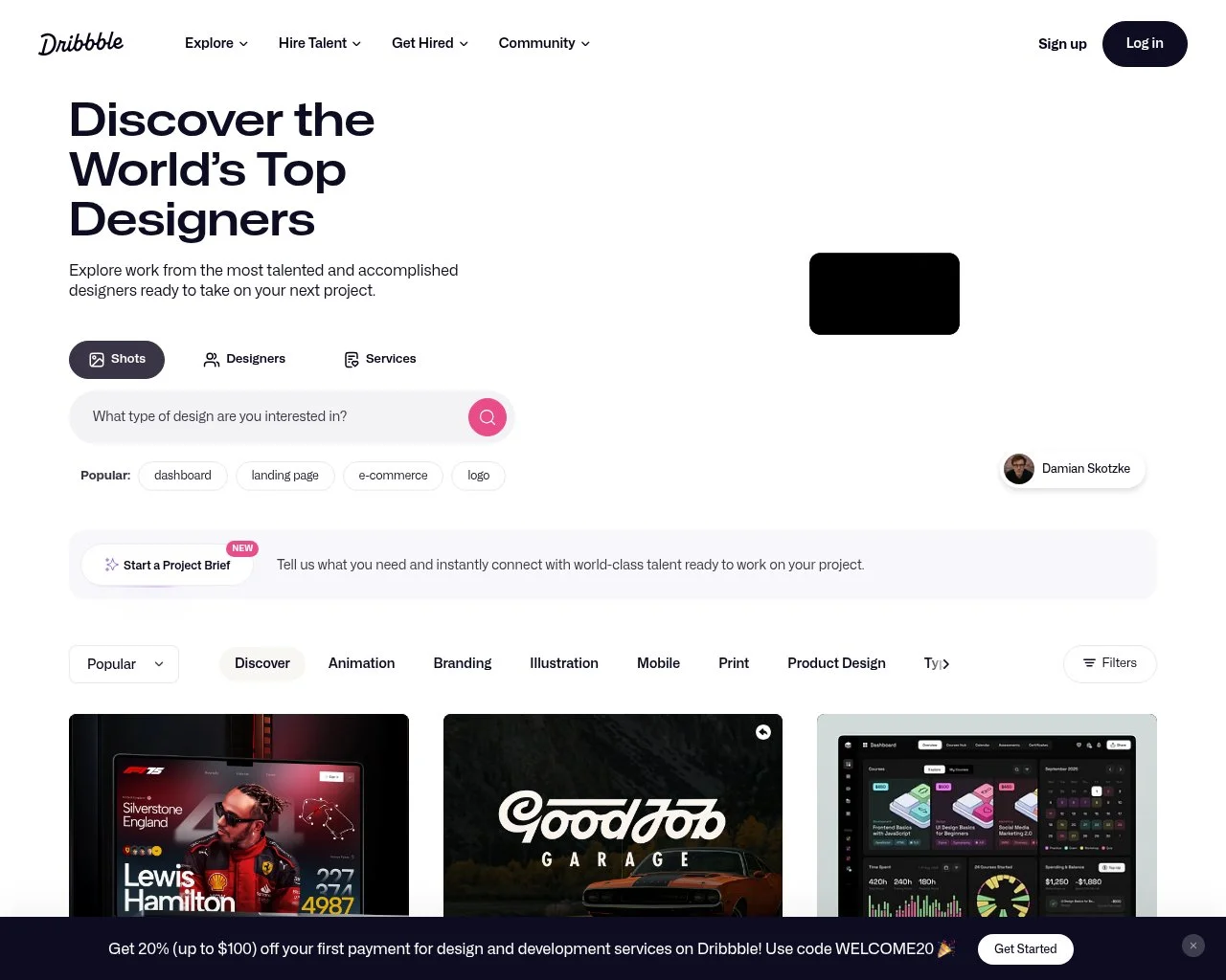 Dribbble homepage