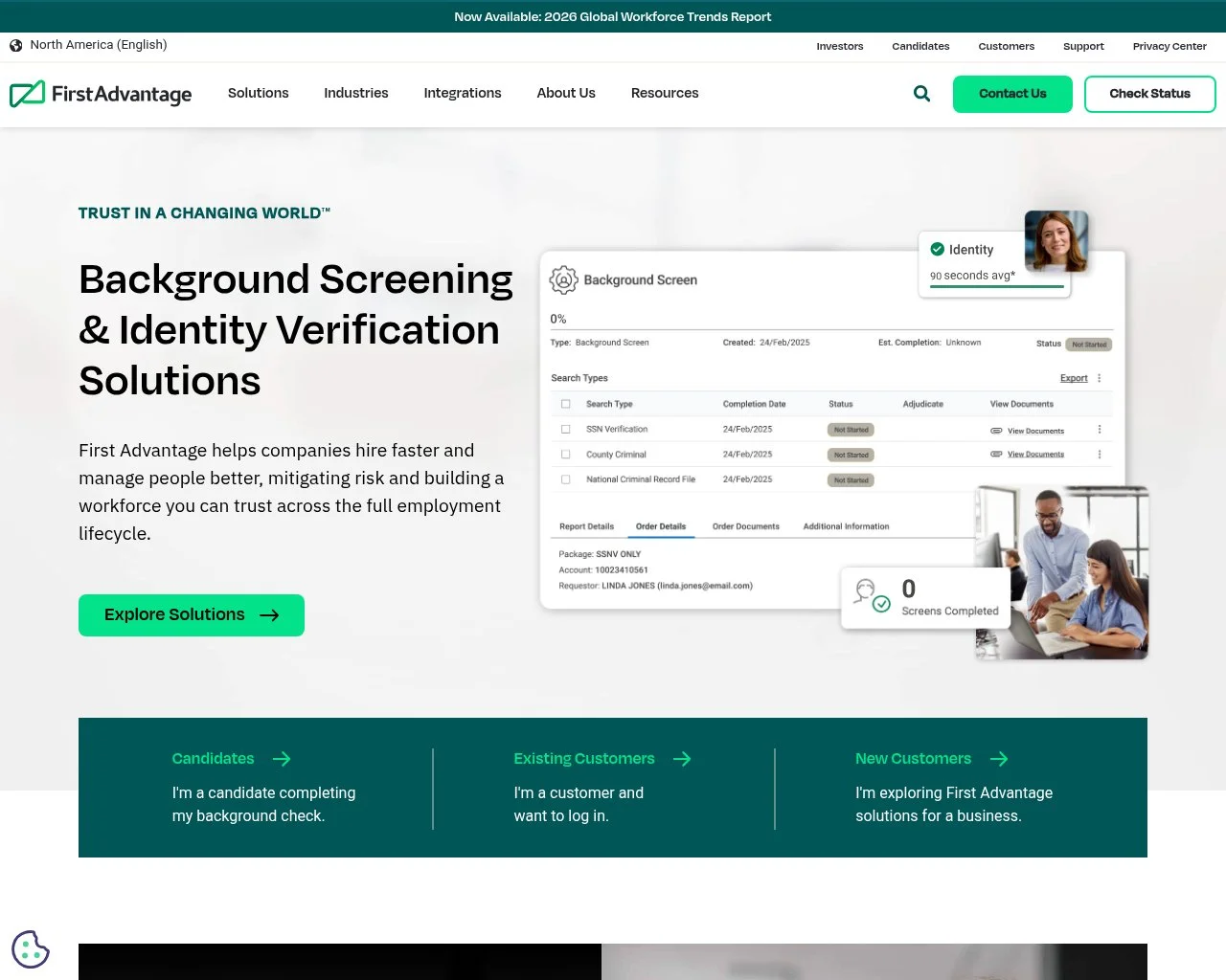 First Advantage background check platform homepage