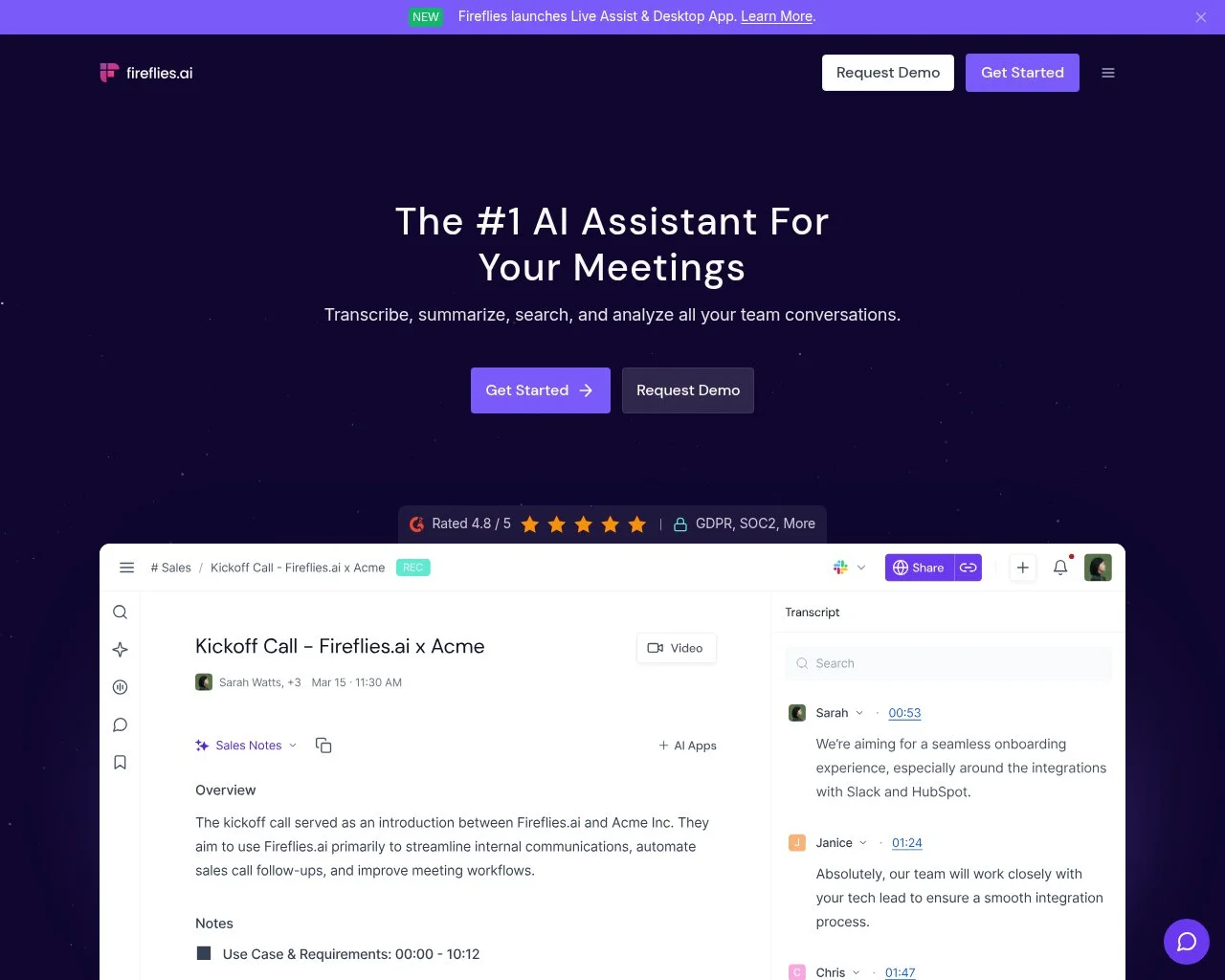 Fireflies.ai homepage