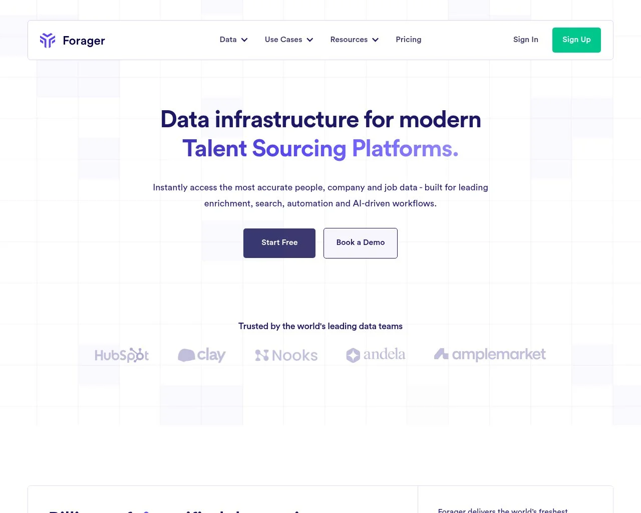Screenshot of the Forager website homepage