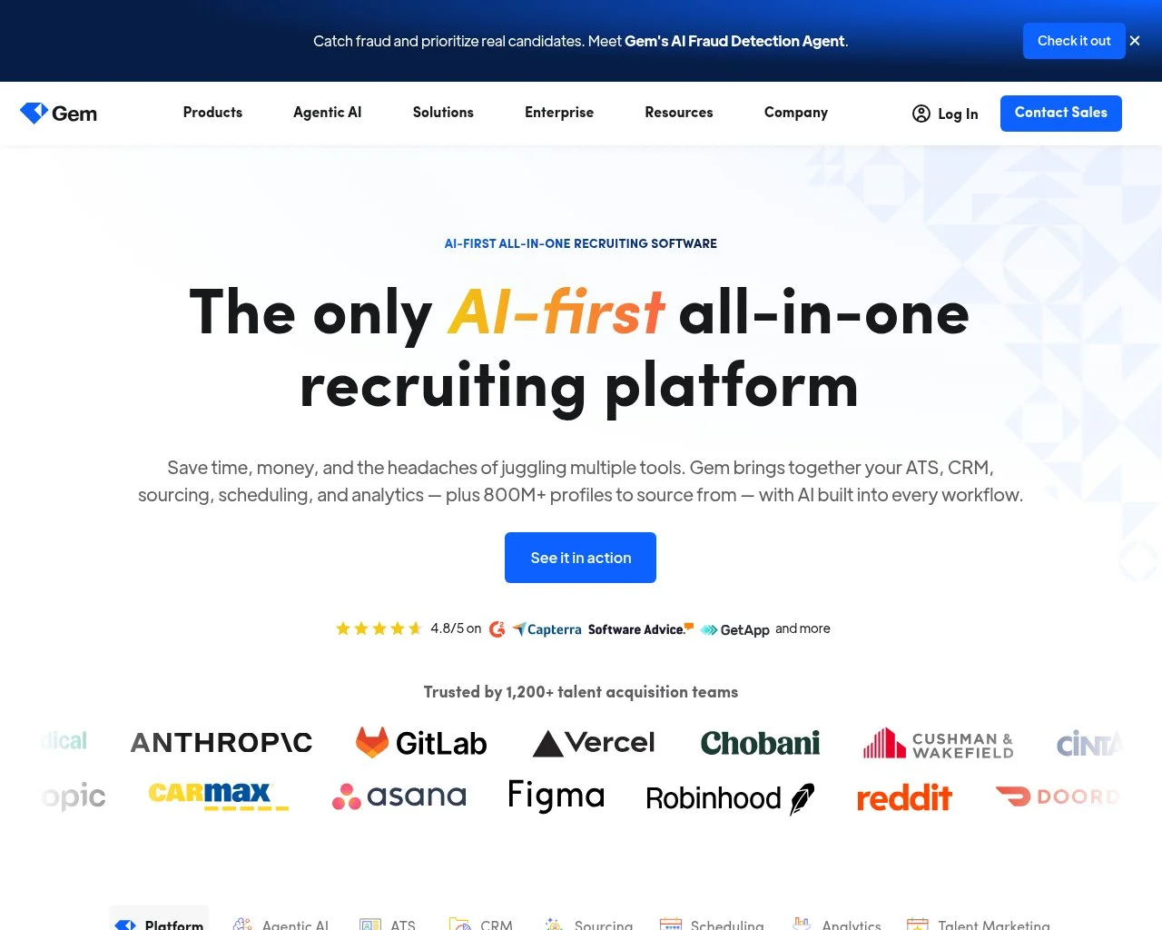 Screenshot of the Gem website homepage