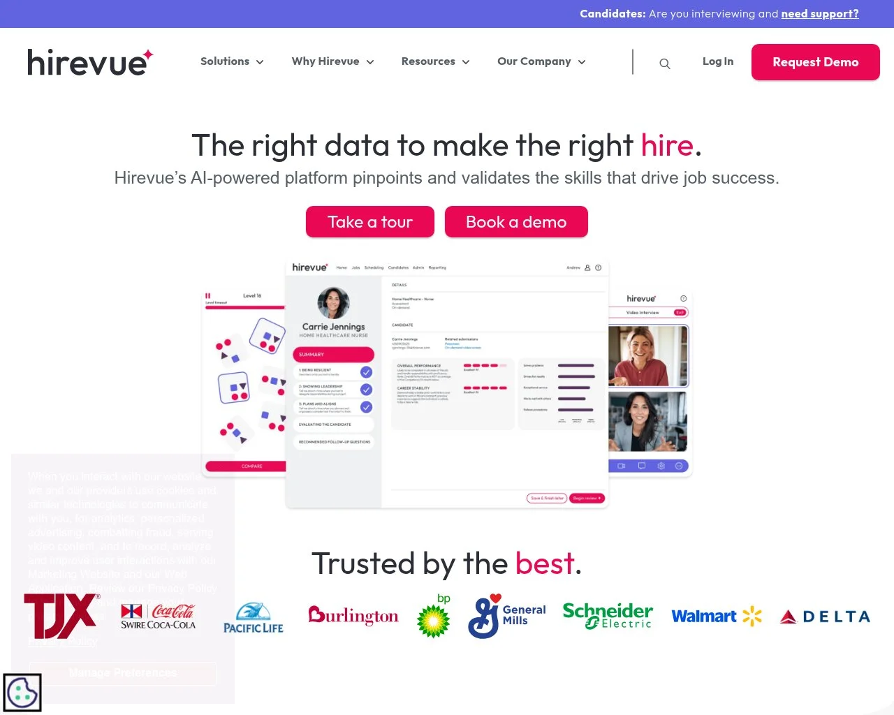 HireVue enterprise video interviewing platform homepage