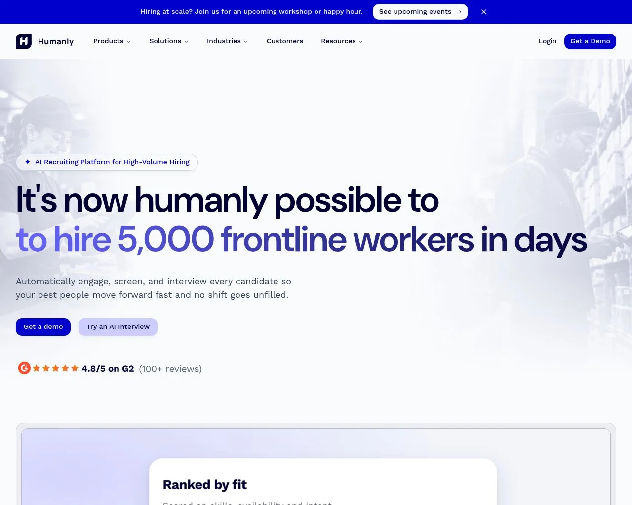 Screenshot of the Humanly website homepage