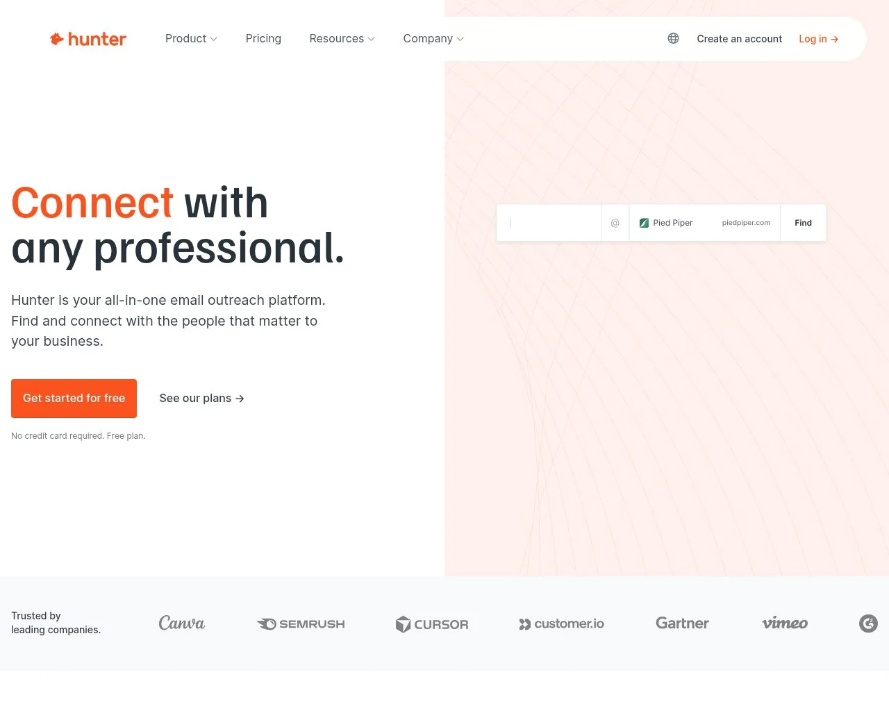 Hunter.io domain email finder homepage
