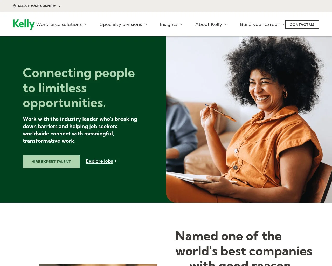 Screenshot of the Kelly Services website homepage