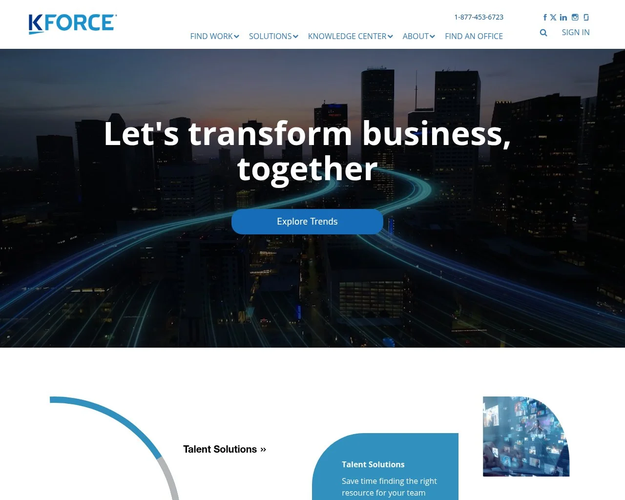 Screenshot of the Kforce website homepage