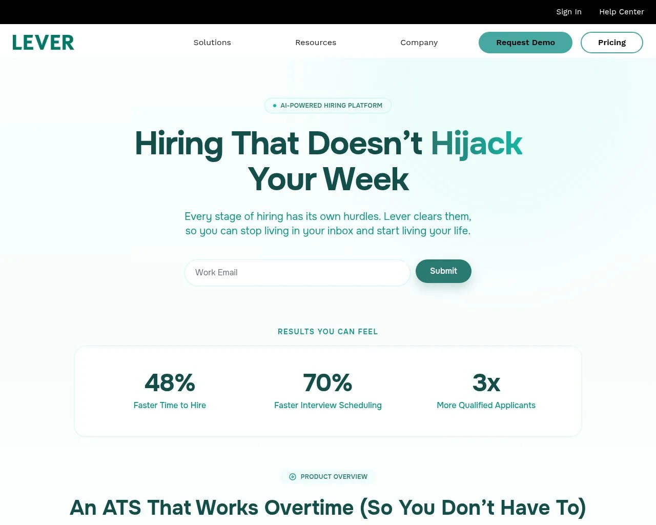 Screenshot of the Lever talent acquisition suite homepage