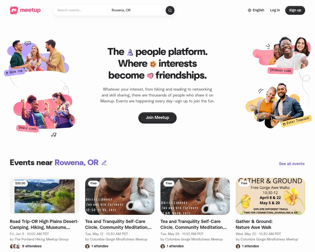 Meetup homepage