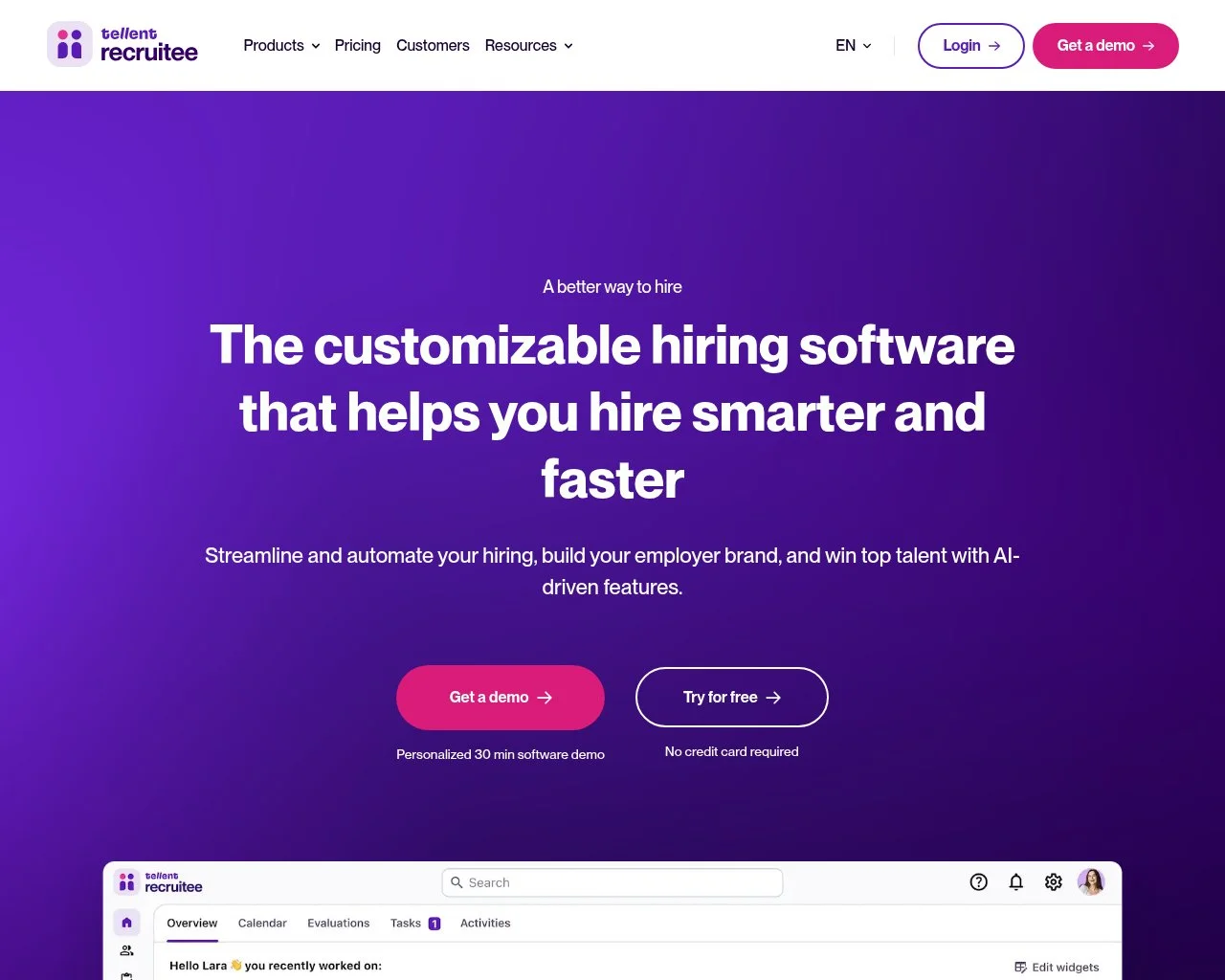 Screenshot of the Tellent Recruitee website homepage