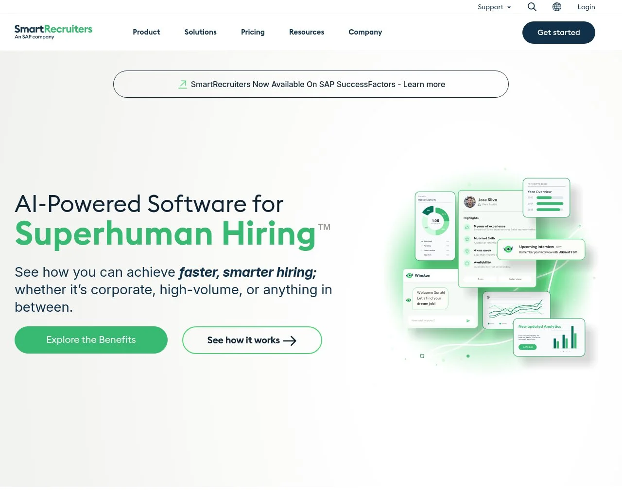 Screenshot of the SmartRecruiters enterprise recruiting platform homepage