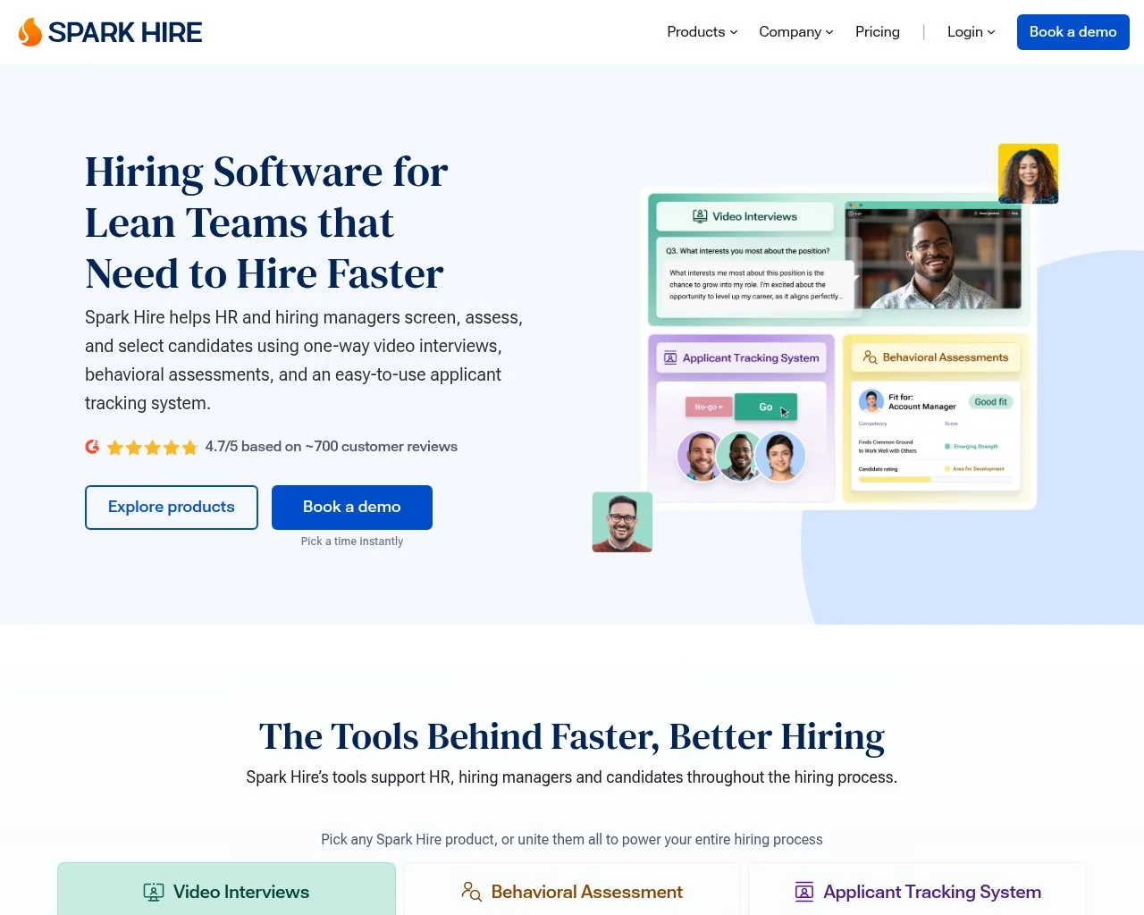 Spark Hire video interviewing platform homepage
