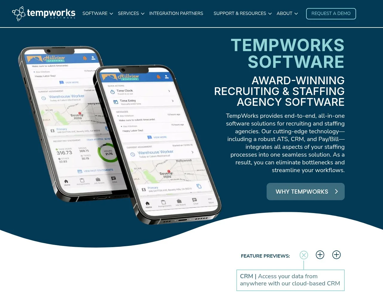 Screenshot of the TempWorks website homepage