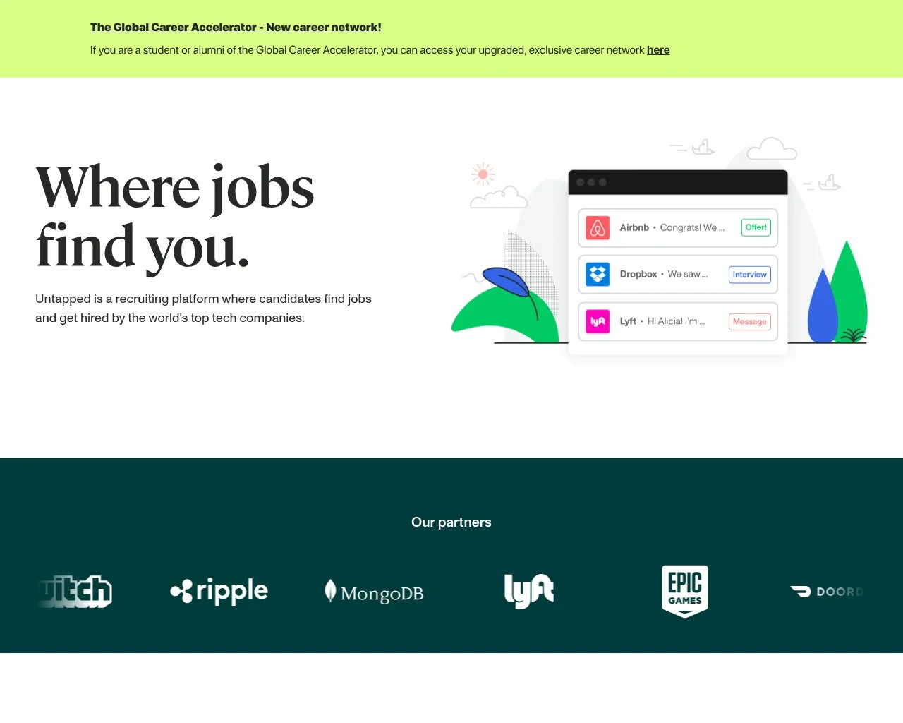 Screenshot of the Untapped diversity sourcing platform homepage