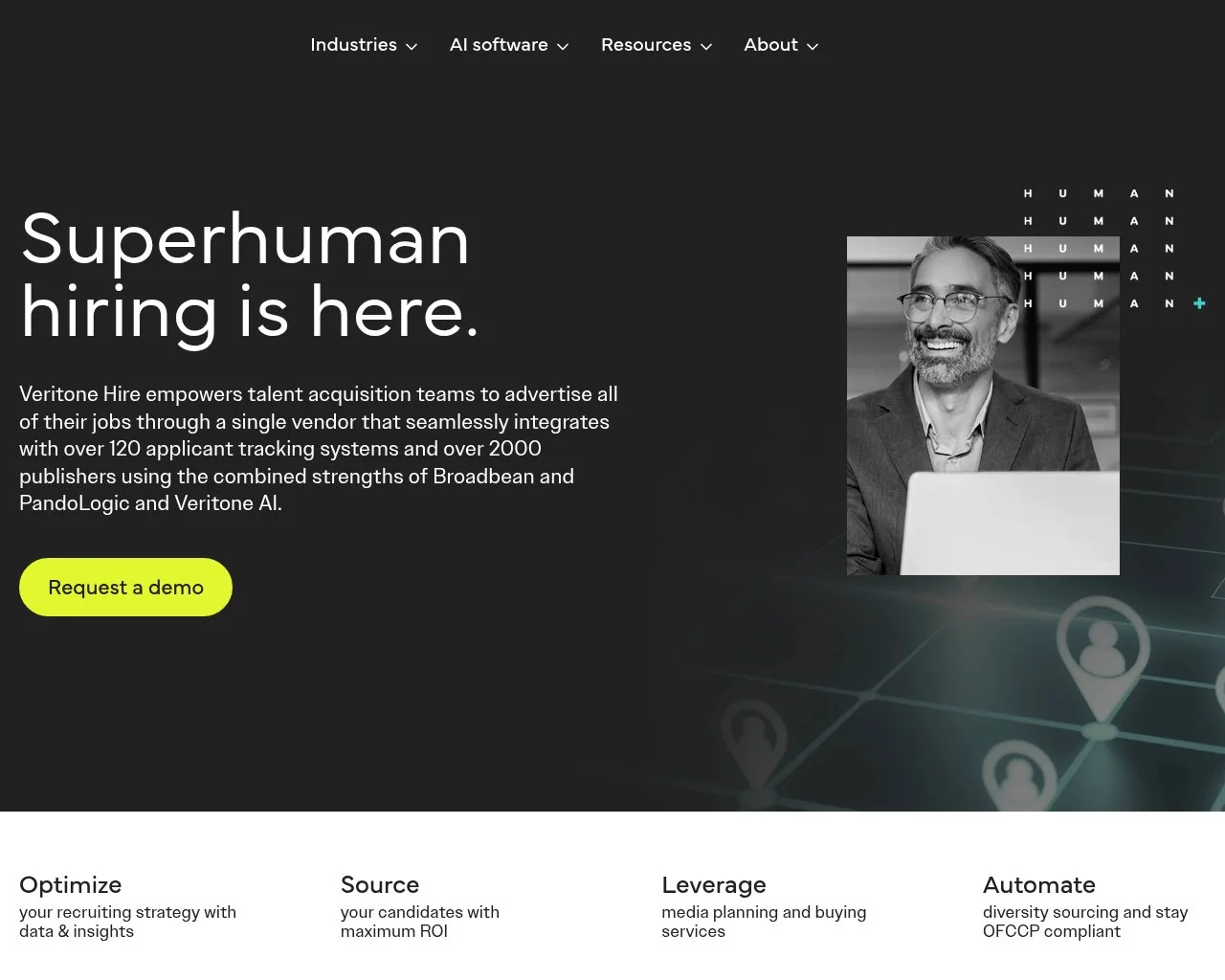 Screenshot of the Veritone Hire website homepage