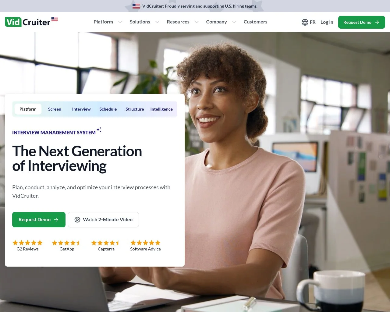 VidCruiter structured video interview platform homepage
