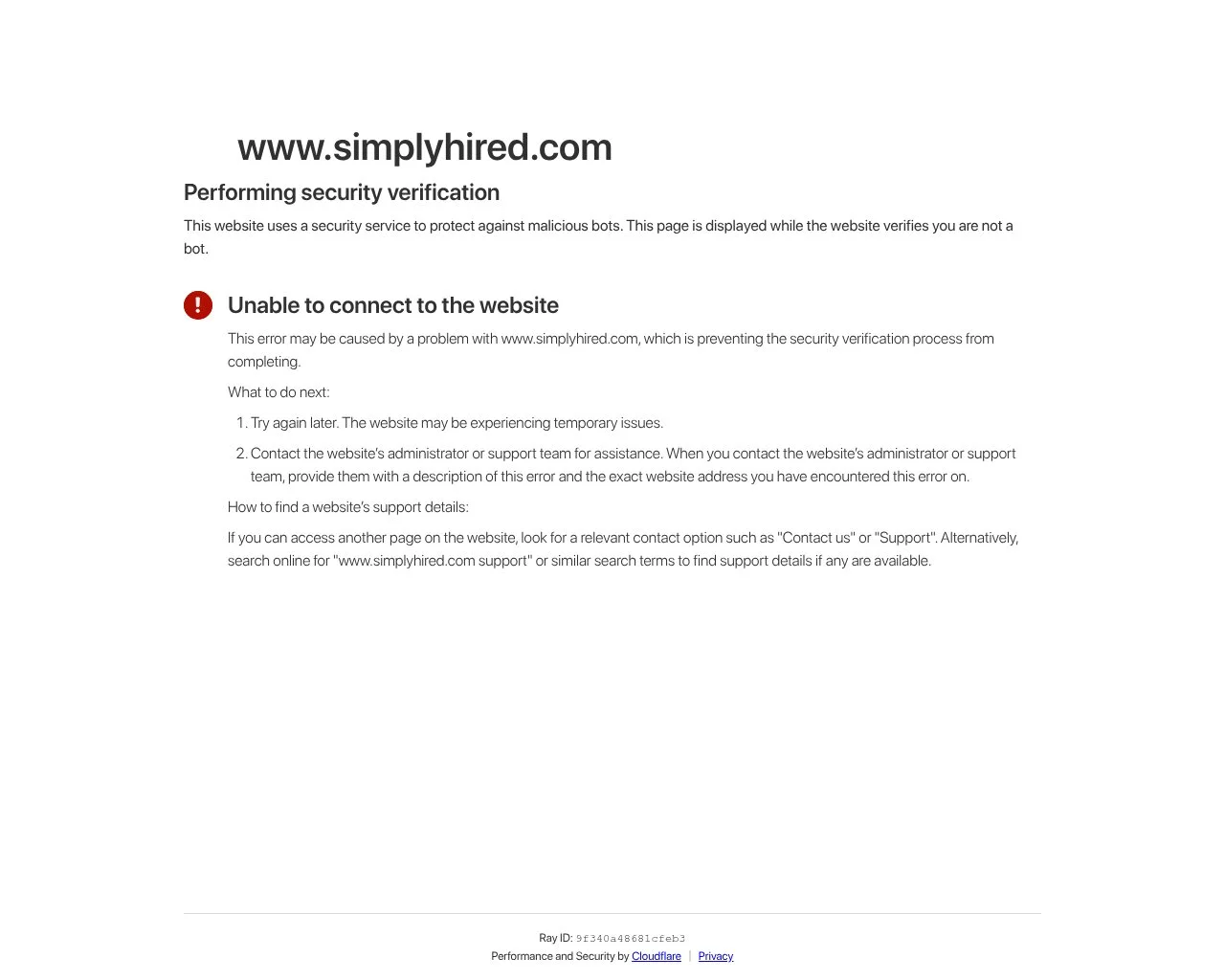 Screenshot of the SimplyHired employer homepage