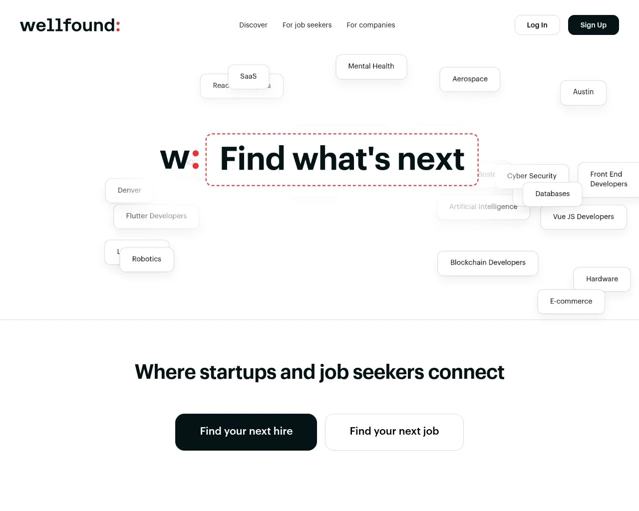 Screenshot of the Wellfound (formerly AngelList Talent) employer homepage