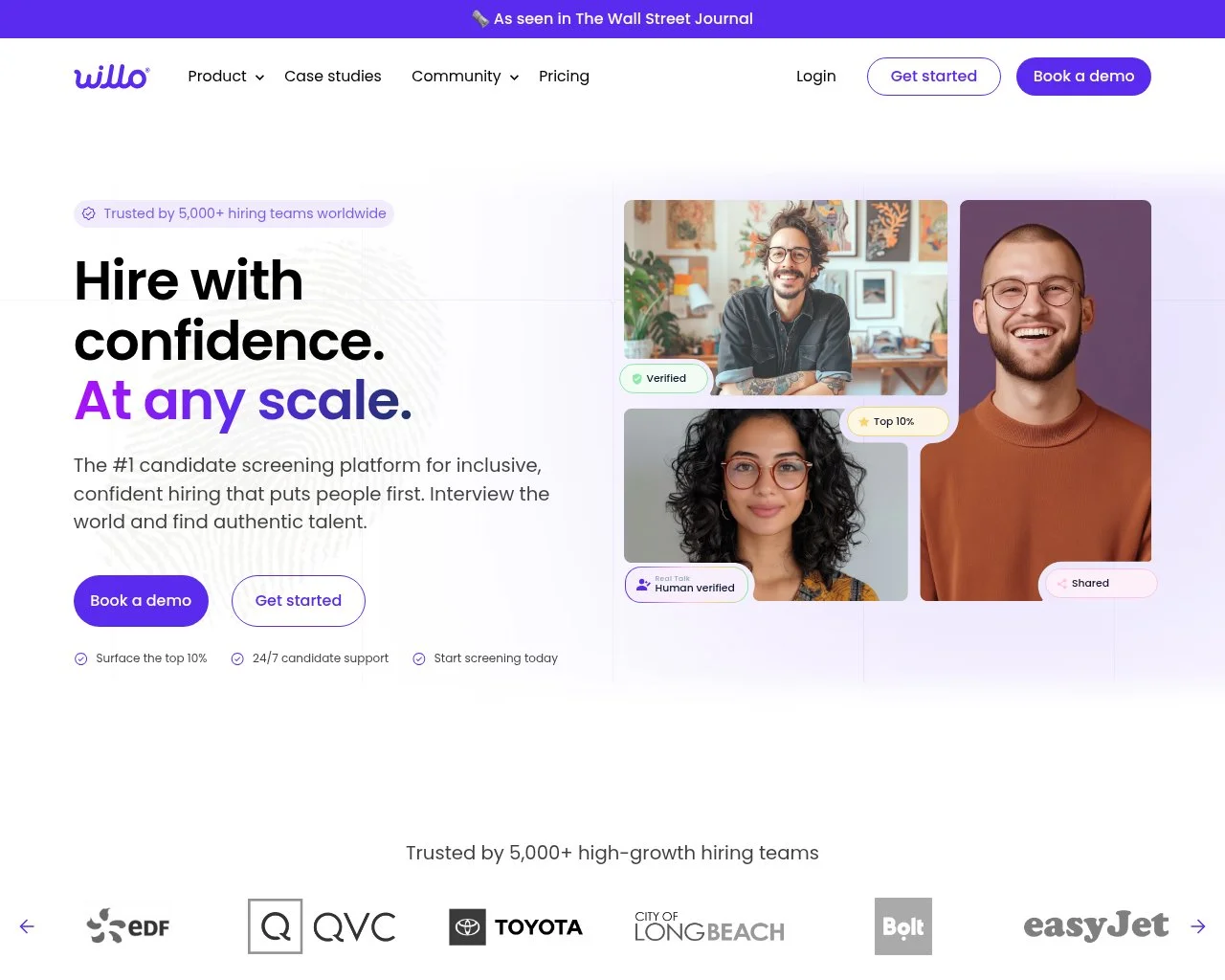 Willo async video interview platform homepage