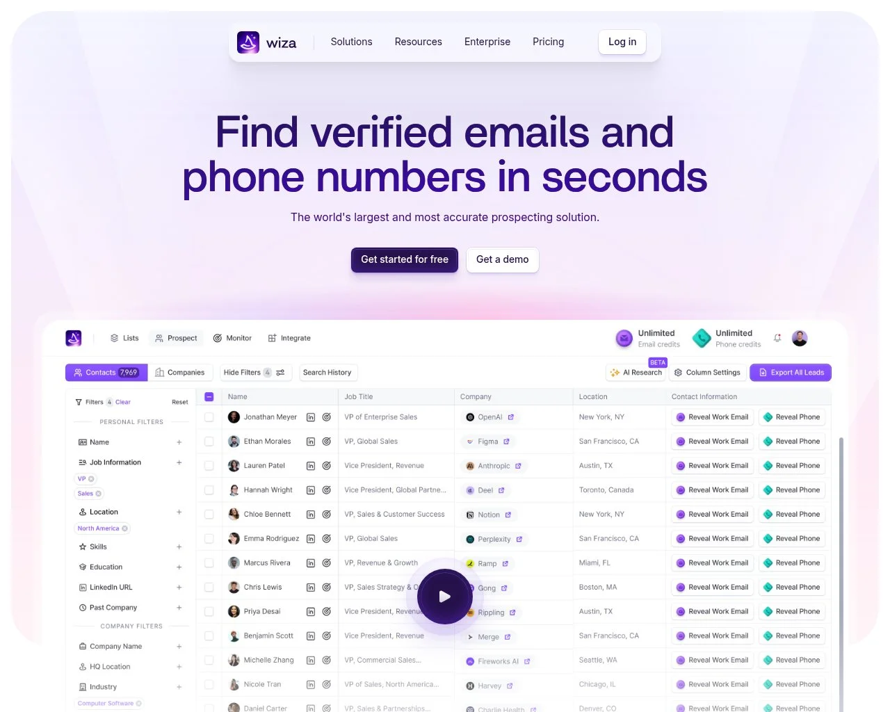 Wiza Sales Navigator email export tool homepage