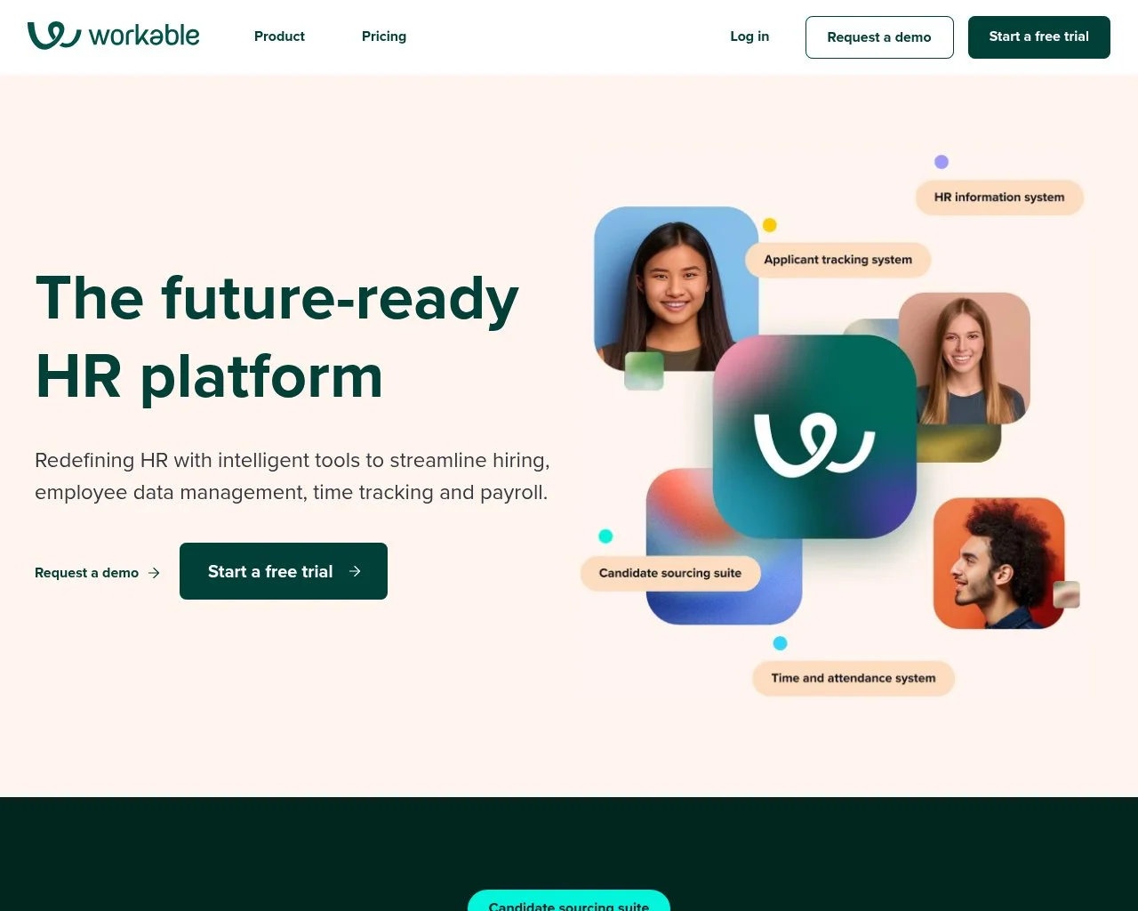 Screenshot of the Workable Hire homepage