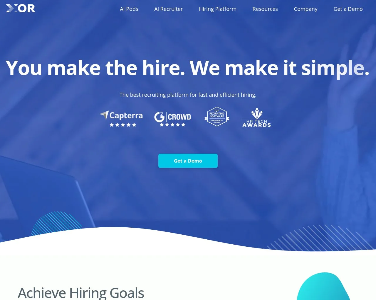 Screenshot of the XOR AI recruiting chatbot homepage